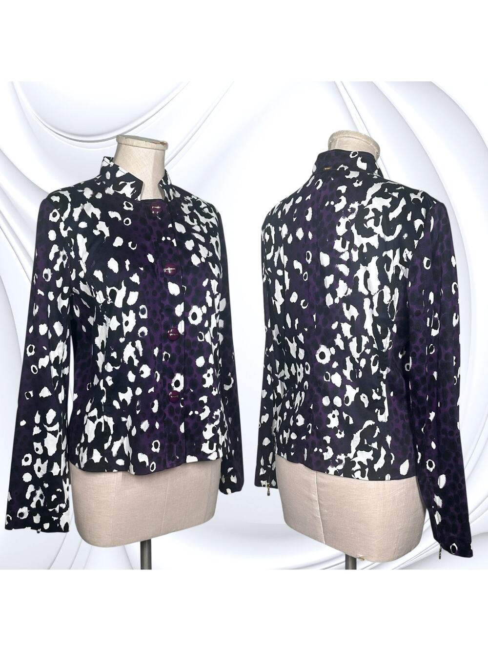ST. JOHN COLLECTION Lightweight Sport Jacket Leopard Blazer Office Career Purple